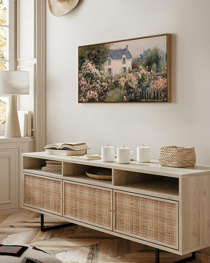 InSimSea Extra Large Framed Vintage Wall Art, Living Room Country Farmhouse Decor, Cottage Rose Garden Landscape Canvas Prints, Retro Scenery Long Pictures for Bedroom Above of Bed,20x40inch