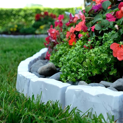 EasyFlex No-Dig Landscape Edging with Anchoring Spikes, 2.7 in. Tall Decorative Stone-Look Garden Border, 60 Foot Kit, Light Gray