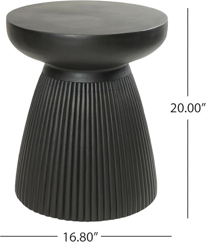 Christopher Knight Home Round Side Table, Outdoor Concrete End Table, Vertical Texture Accent Table, Decorative Side Table, Stylish End Table for Patio Balcony Beach Pool Side, Matte Black