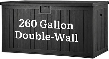 YITAHOME 260 Gallon Large Deck Box with Divider & Side Handles, Outdoor Double-Wall Storage for Patio Furniture Cushions, Garden Pool Accessories, Water Resistant & Lockable, Black