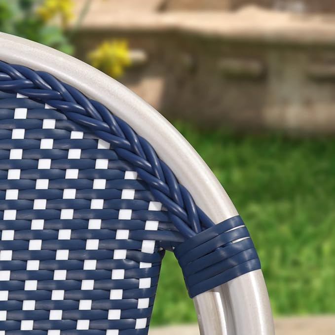 PURPLE LEAF Outdoor Dining Chair Set of 4 Aluminum Frame Wicker Rattan Chairs for Garden Kitchen White Print Finish Patio Chairs Deep Blue French Bistro Chairs
