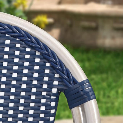 PURPLE LEAF Outdoor Dining Chair Set of 4 Aluminum Frame Wicker Rattan Chairs for Garden Kitchen White Print Finish Patio Chairs Deep Blue French Bistro Chairs