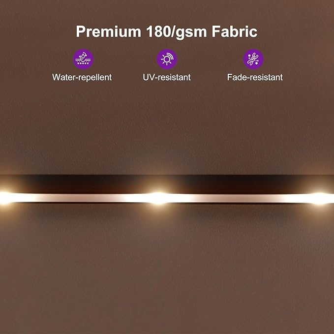 PURPLE LEAF 15ft Patio Market Umbrella with Solar LED and Base Double-Sided Rectangle Outdoor Table Sun Umbrellas with Crank for Pool Beach Deck Backyard Taupe