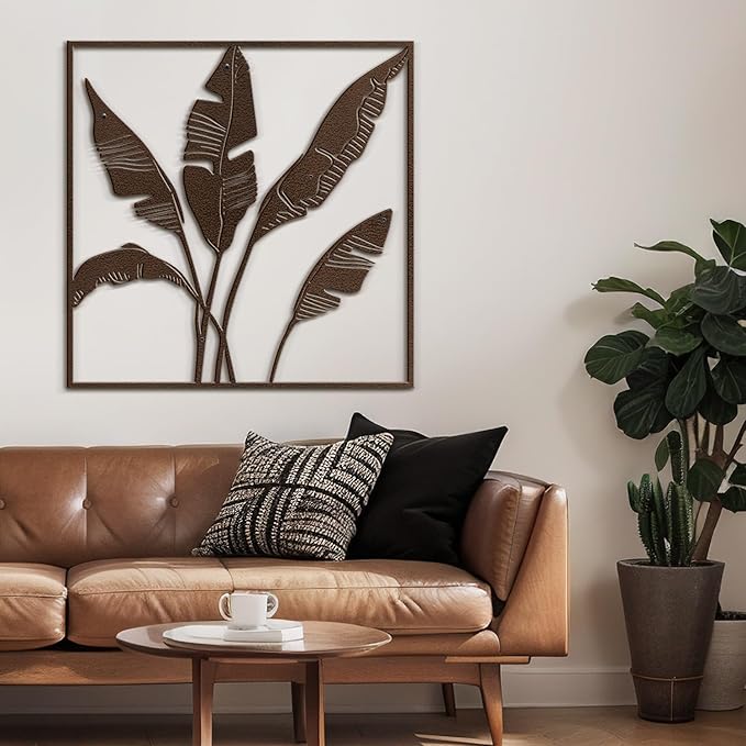 SIGNLEADER Metal Wall Art Decor Banana Leaves Minimalist Modern Abstract Wall Sculpture Hangings Home Decoration for Living Room, Bedroom, Bathroom, Kitchen, Outdoor - 18" Bronze