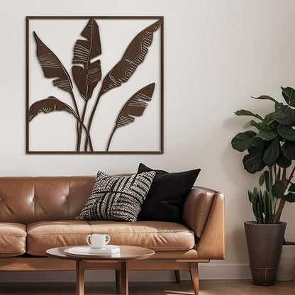 SIGNLEADER Metal Wall Art Decor Banana Leaves Minimalist Modern Abstract Wall Sculpture Hangings Home Decoration for Living Room, Bedroom, Bathroom, Kitchen, Outdoor - 18" Bronze