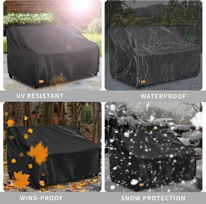 Outdoor 3-Seater Sofa Cover,Heavy Duty Patio Furniture Covers Waterproof, 76W x 33D x 32H Inches Outdoor Couch Cover Waterproof Couch Covers for Outdoor Furniture,Black