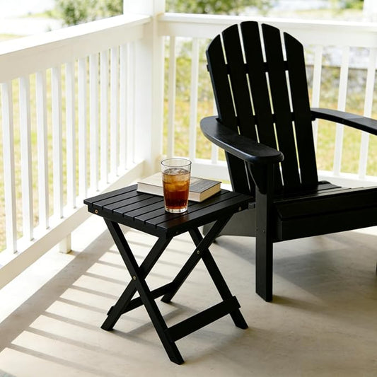 Outdoor Small Table Square Folding Wooden Patio Side Table Furniture Table for Adirondack Chair, Balcony, Porch, No Assembly Required, Black