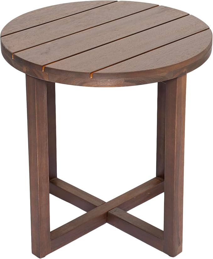 Christopher Knight Home Jara Outdoor Round Side Table, Slat Panel Small Coffee Table, Acacia Wood Side Desk for Backyard Balcony Garden, Weather Resistant Patio End Table, Dark Oak