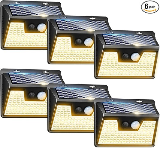 Peasur Solar Lights Outdoor Waterproof [6 Pack/140LED], Warm White Motion Sensor Lights Dusk to Dawn, 3 Modes Solar Fence Security Lighting for Wall Garden Yard Stair Outside