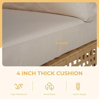 Grand patio 3-Piece Wicker Patio Furniture Set, Outdoor Sectional Sofa with Water Resistant Beige Thick Cushions and Coffee Table, Cream