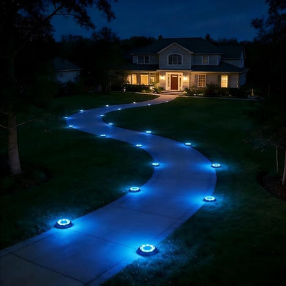 Flacchi Solar Lights Outdoor Waterproof - 2-in-1 Solar Powered Ground Lights Outdoor Solar Disk Light Landscape Light for Deck Step Patio Yard Pathway Walkway Driveway Garden (Blue, 12 Pack)