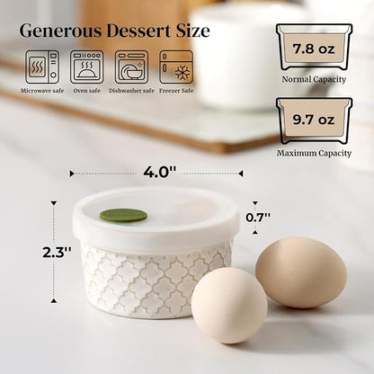 DOWAN Ramekins Oven Safe with Lids 8 oz, Charcuterie Boards Bowls Set for Creme Brulee, Souffle, Dipping Sauces, Custard Cups Ceramic Food Storage Containers, Set of 6, Beige
