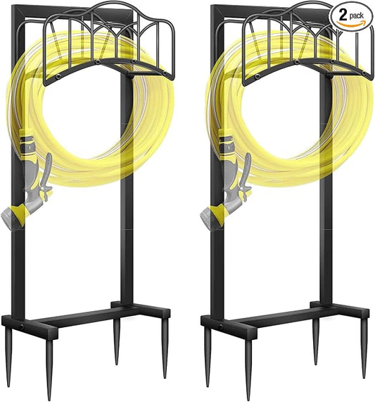 2 Pack Garden Hose Holder-Upgraded Hose Holder Holds 100-feet Hose,Freestanding Heavy Duty Hose Hanger,Sturdy Hose Stand and Hose Storage Rack for Lawn & Yard,Black