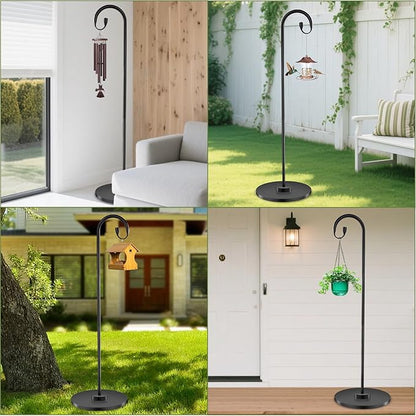 34-63" Adjustable Shepherd Hook Stand with Round Base Stand for Bird Feeders, Lanterns, Wind Chimes, Indoor and Outdoor Use on Patio, Yard or Porch