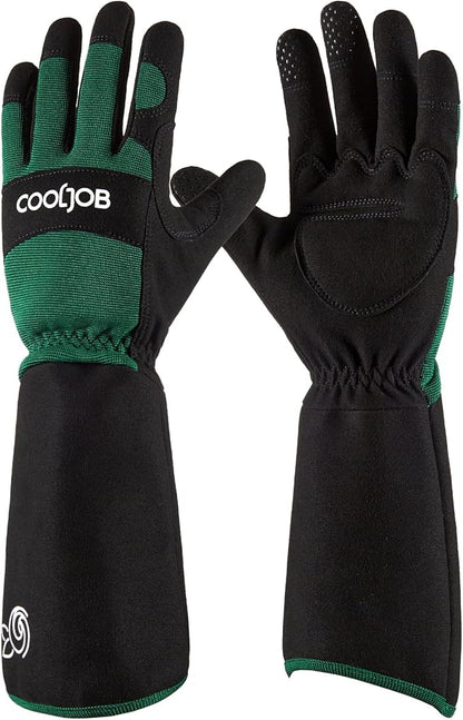 COOLJOB Thorn Proof Rose Pruning Garden Gloves for Men, Long Sleeve Padded Yard Work for Bush, Blackberry, Cactus, Heavy Duty/Puncture Resistant/Machine Washable, Medium, Green