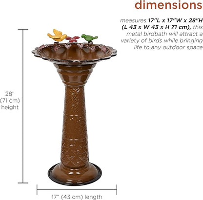 Alpine Corporation ORS112BR Vintage Outdoor Shallow Bowl Metal Pedestal Birdbath with Stand, 28" H, Brown