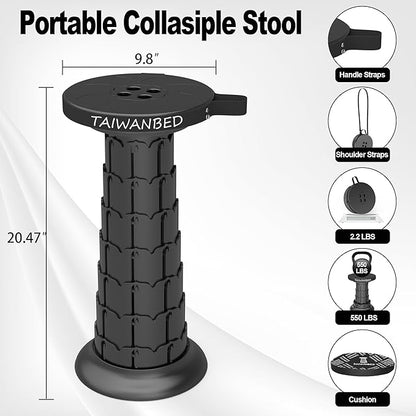 2026 Upgraded Taller 52cm Collapsible Stool with Cushion,Portable Seat,Telescoping Stools,Adujstable Camping Folding Chair for Adults,Maximum Loading 550Ib for Garden Travel Fishing BBQ