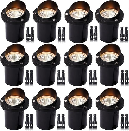 LED Low Voltage Landscape Light,12-24V AC/DC Shielded In-Ground Light IP67 Waterproof 3000K Paver Well for Pathway (12 Pack)