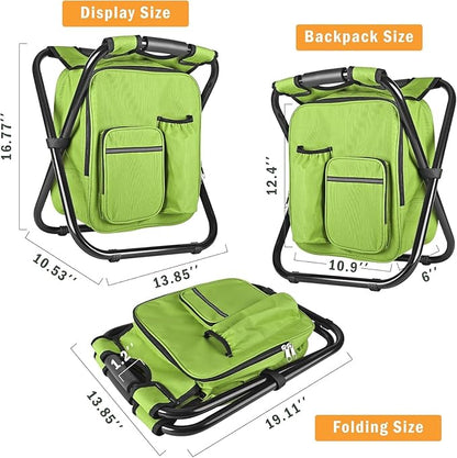 Kikerike Backpack Stool Cooler Chair Heavy Duty 300 LBS Max Load Portable Lightweight Stool Backpack Folding Fishing Cooler Seat for Camping Hunting Fishing - Grass Green
