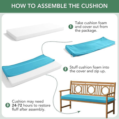 Summsun Outdoor Bench Cushion: Waterproof and Fade Resistant Patio Furniture Cushions - Non-Slip Bench Pad Cushion with Removable Cover for Garden Swing Porch Sofa Settee, 42 x 18 Inch, Teal