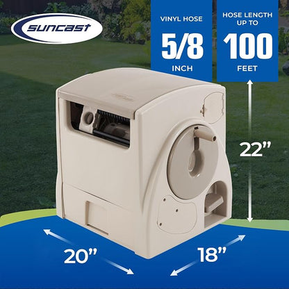 Suncast 2 Pack Automatic Rewind Garden Hose Reel, 100 ft. 5/8 in. Vinyl Hose Holder, Light Taupe
