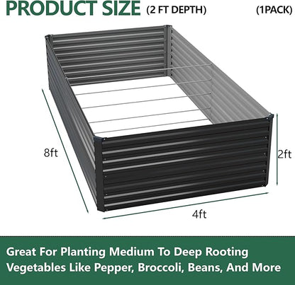 Vengarus 8x4x2FT Galvanized Raised Garden Bed Kit, Deep Root Planter Box Outdoor Large Planter Raised Beds for Planting Flowers,Vegetables and Herbs-Black