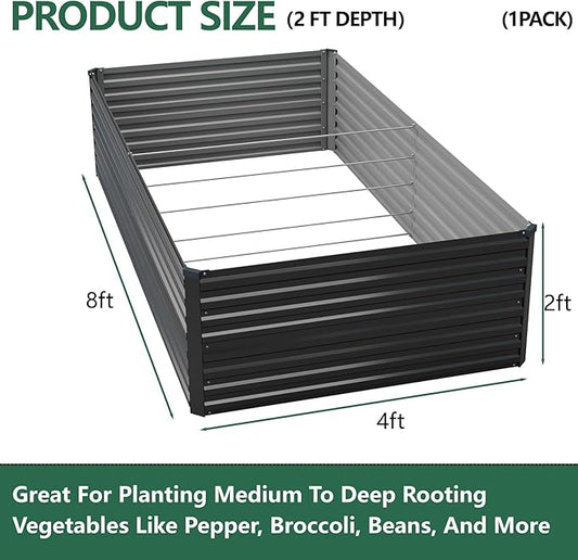 Vengarus 8x4x2FT Galvanized Raised Garden Bed Kit, Deep Root Planter Box Outdoor Large Planter Raised Beds for Planting Flowers,Vegetables and Herbs-Black