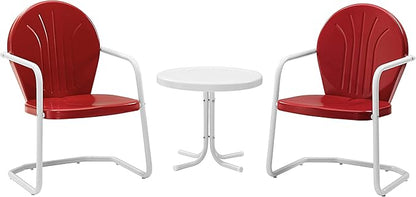 Crosley Furniture Griffith 3-Piece Outdoor Chair and Side Table Set, Retro Metal Bistro Patio Sets for Porch, Red