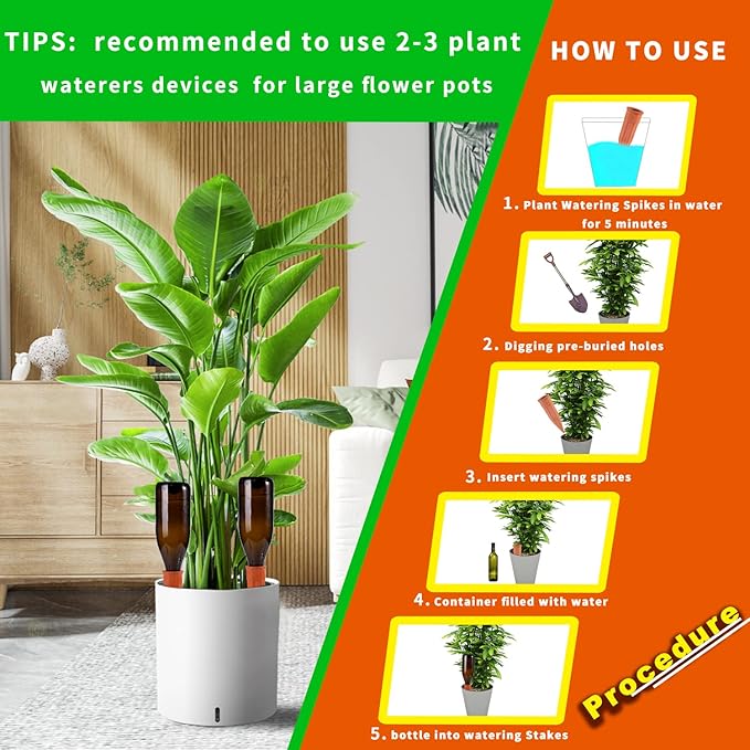 TKSCUSR Self Watering Spikes -4 Pack Terracotta Plant Watering Stakes Devices Vacation Self-Watering Stakes for Indoor/Outdoor Plants