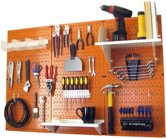 Wall Control Pegboard Organizer 4 ft. Metal Pegboard Standard Tool Storage Kit with Orange Toolboard and White Accessories