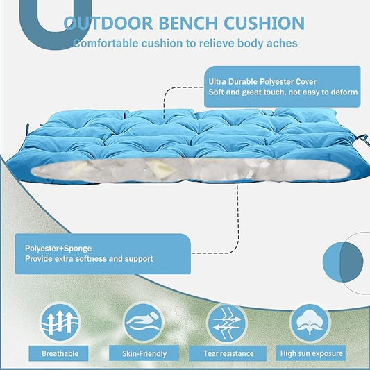 2/3 Seater Swing Replacement Cushion, Waterproof Porch Swing Cushions with Backrest, Thickened Bench Cushions for Outdoor Furniture, for Outdoor Patio Swing (Sky Blue, 71 * 40in)