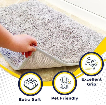 Muddy Mat® | Super Water Absorbent Door Mat Indoor, Microfiber Quick Dry Chenille Entryway Rug, Slip Resistant Front Door Mat, Indoor Mats for Entryway, Machine Washable Pet Rug, White 36" x 46"