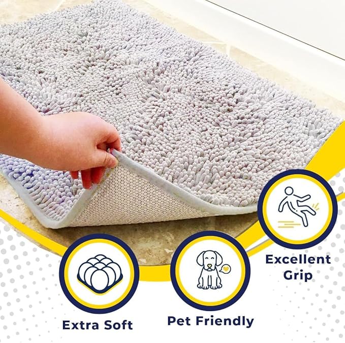 Muddy Mat® | Super Water Absorbent Door Mat Indoor, Microfiber Quick Dry Chenille Entryway Rug, Slip Resistant Front Door Mat, Indoor Mats for Entryway, Machine Washable Pet Rug, White 28" x 48"