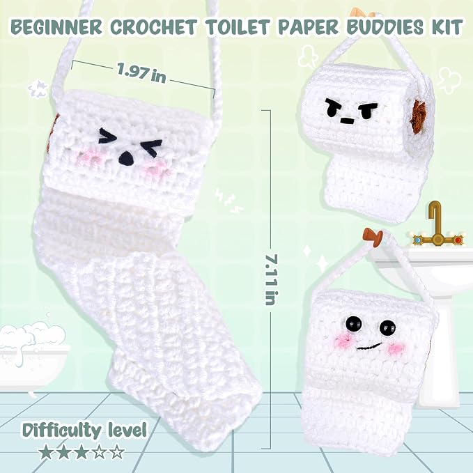 Crochetta Crochet Kit for Beginners, Crochet Starter Kit w Step-by-Step Video Tutorials, Beginner Crochet Kit for Adults Kids Women Men Complete Kit Included (Toilet Paper Buddies)