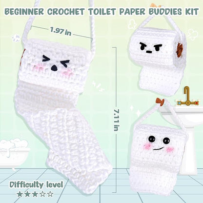 Crochetta Crochet Kit for Beginners, Crochet Starter Kit w Step-by-Step Video Tutorials, Beginner Crochet Kit for Adults Kids Women Men Complete Kit Included (Toilet Paper Buddies)