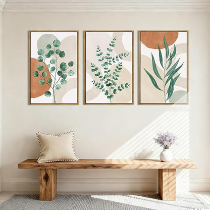 Anyzal Framed Boho Botanical Wall Art Large 16x24 Inch Abstract Green Plant Canvas Wall Decor Bohemian Modern pictures Painting for Living room Bedroom Dining room Set of 3