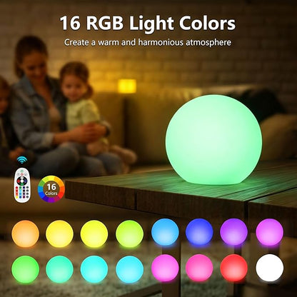 6-inch LED Light Ball,RGB Color Changing Night Light with Remote,Water Resistant,USB Rechargeable Mood Lamp for Kids Room,Bedroom,Patio,Party Decor