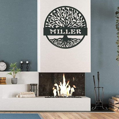 RealSteel Personalized Metal Wall Art - Custom Tree of Life Design with Family Name - Circular Metal Sign - Personalized Wedding, Anniversary, or Housewarming Gift (18")