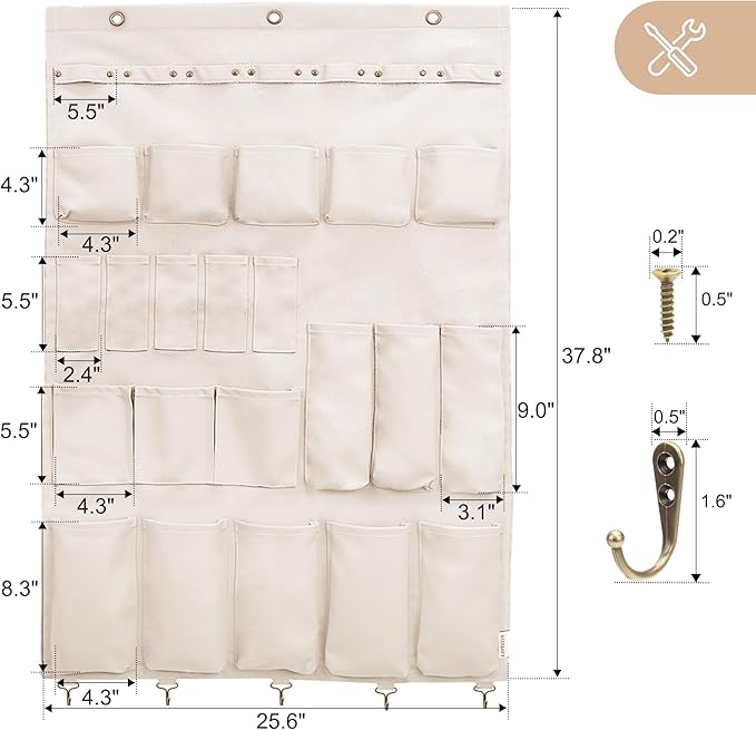 Canvas Wall Organizer for Garden Tool, Hand Tools, Stationery, Craft Items and Sewing Supplies,Natural