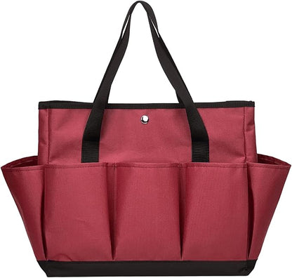 Garden Tool Bag with Interior Exterior Side Pockets, Gardening Tote Bag for Garden Plant Tool Set Store Content Bag, 8 Storage Pockets (Red)