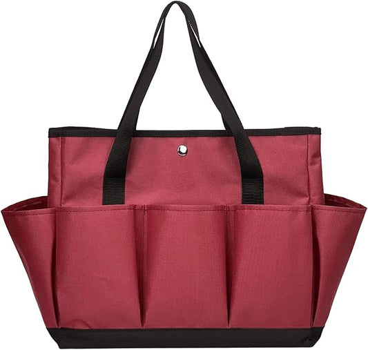 Garden Tool Bag with Interior Exterior Side Pockets, Gardening Tote Bag for Garden Plant Tool Set Store Content Bag, 8 Storage Pockets (Red)