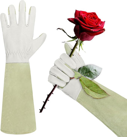 HLDD HANDLANDY Long Gardening Gloves for Women Men - Leather Rose Pruning Gloves Thorn Proof - Breathable Working Glove