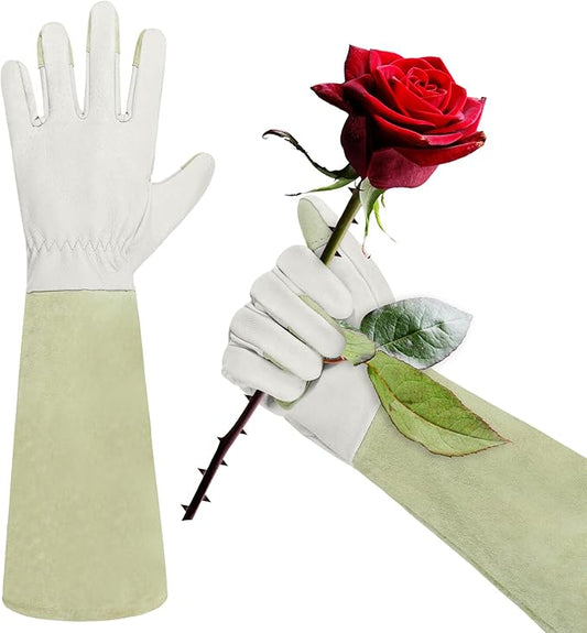HLDD HANDLANDY Long Gardening Gloves for Women Men - Leather Rose Pruning Gloves Thorn Proof - Breathable Working Glove