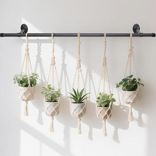 Ihomepark Plant Hanging Rod 44.5”, Plant Rod for Hanging Plants Indoor, Vertical Planter Hnaging for Wall Mount Window or Ceiling, Black