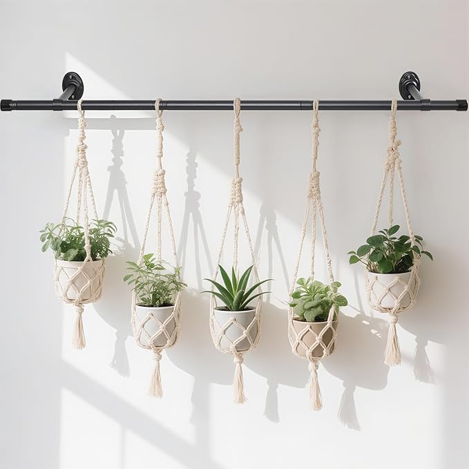 Ihomepark Plant Hanging Rod 59”, Plant Rod for Hanging Plants Indoor, Vertical Planter Hnaging for Wall Mount Window or Ceiling, Black