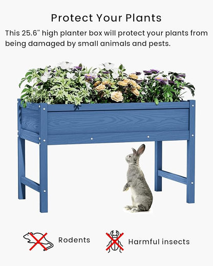HDPE Raised Garden Bed with Legs, Outdoor All-Weather Elevated Planter Box Raised Beds for Seeds, Herb, Flower, Vegetable (Navy Blue)