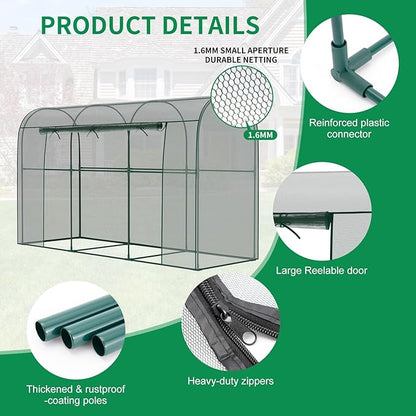 SUNYRISY Garden Plant Netting Crop Cage for Garden Raised Bed, 9.8 x 3.3 x 6 Ft Plant Cover Cage Protectors from Animal for Outdoor Plants with Frame and Zippered Door