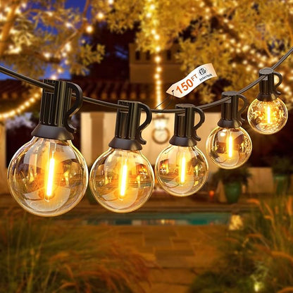 String Lights for Outside 150FT,Dimmable Waterproof Outdoor String Lights with 75+2 Shatterproof G40 Globe Bulbs Connectable LED Patio Lights, Commercial Hanging Lights for Christmas Backyard Party