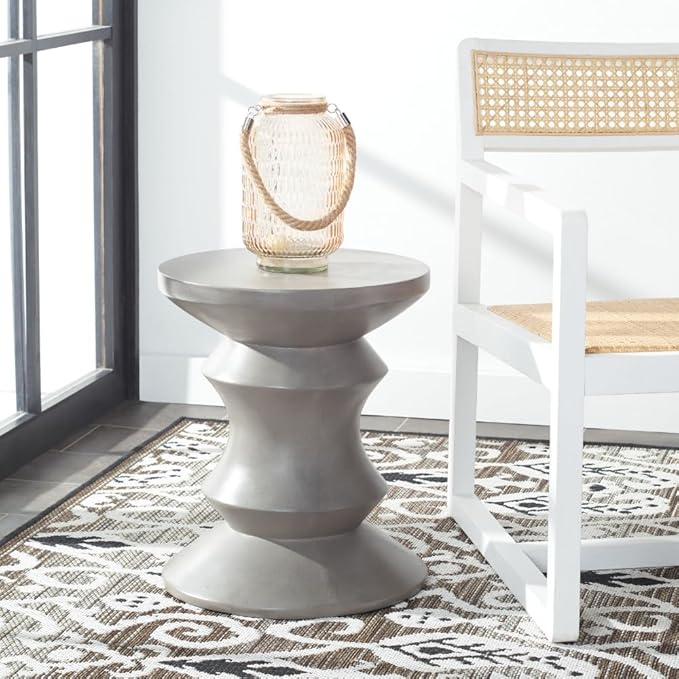 SAFAVIEH Outdoor Collection Katara Modern Dark Grey Concrete Accent Table (Fully Assembled) VNN1034A