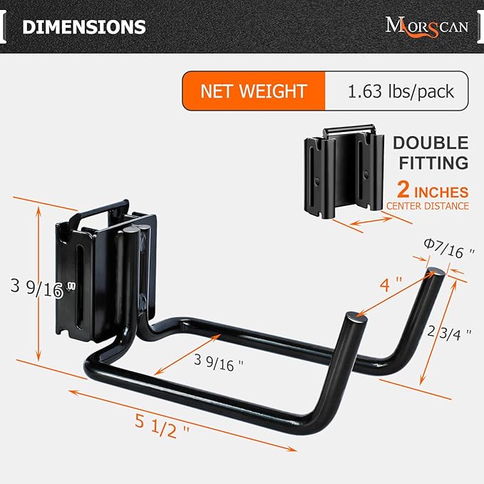 10-Pack E-Track Double Fitting J-Hooks, 4" Wide & 5.5" Deep Stable E Track Double J Hooks with Dual Fittings, Heavy Duty Shovel Hanger for Trailers, Trucks, Garden Tools Organizers Storage